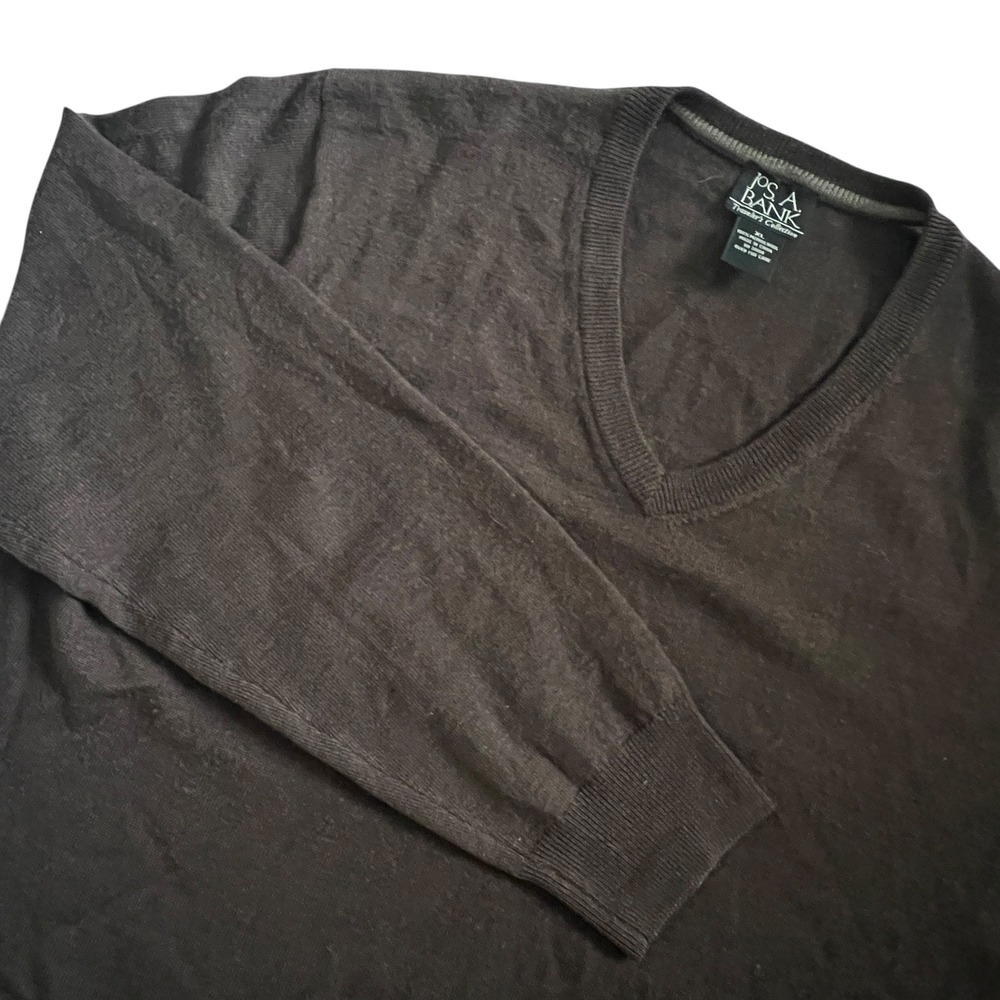 Jos A Bank Traveler Collection Merino Wool Sweater Mens XL Brown V-Neck Pullover